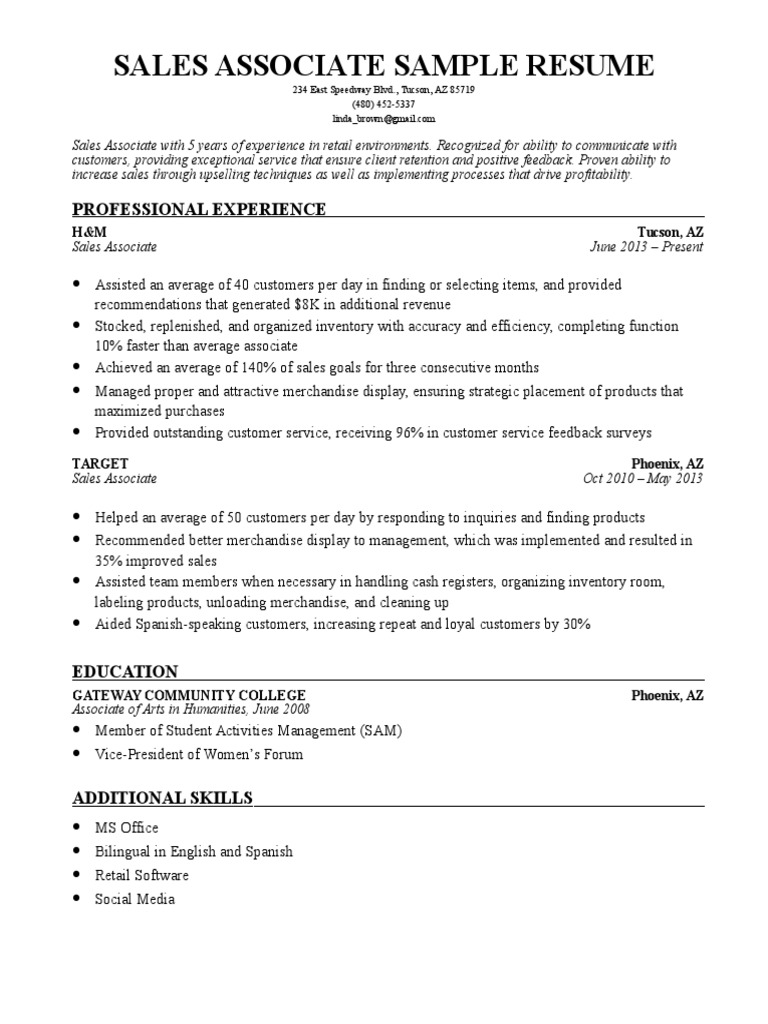 objective on resume for sales associate