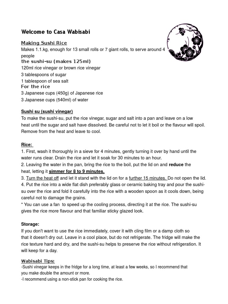 Welcome To Casa Wabisabi: Making Sushi Rice | PDF | Cooking, Food & Wine