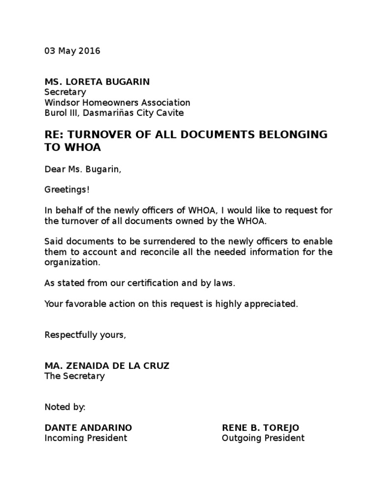 Turnover Request for WHOA Documents | PDF | Law