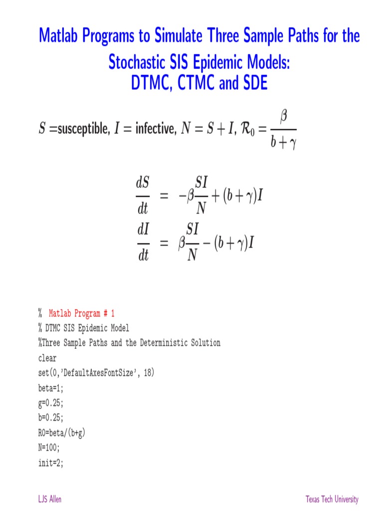 Matlab SIS Epidemic Model Simulations | PDF | Differential Equations ...