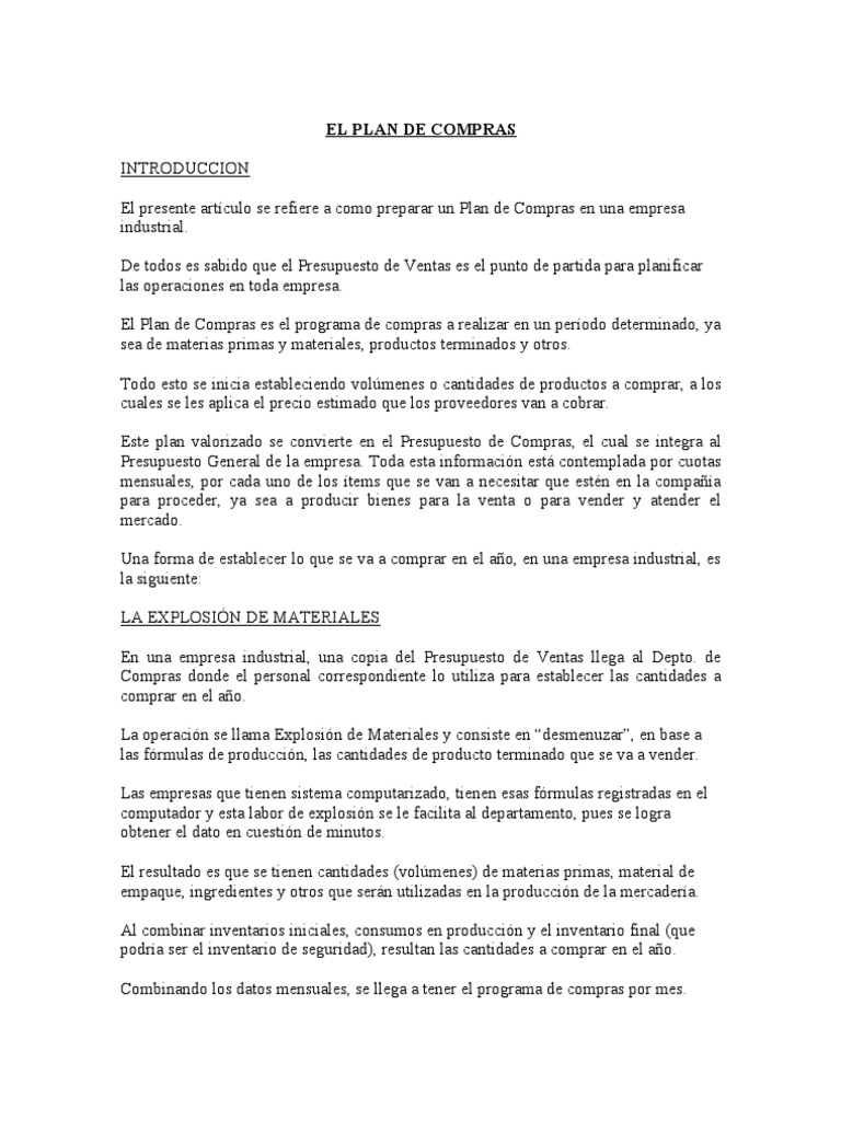 Plan de Compras para Empresas Industriales | PDF | Presupuesto | Economias