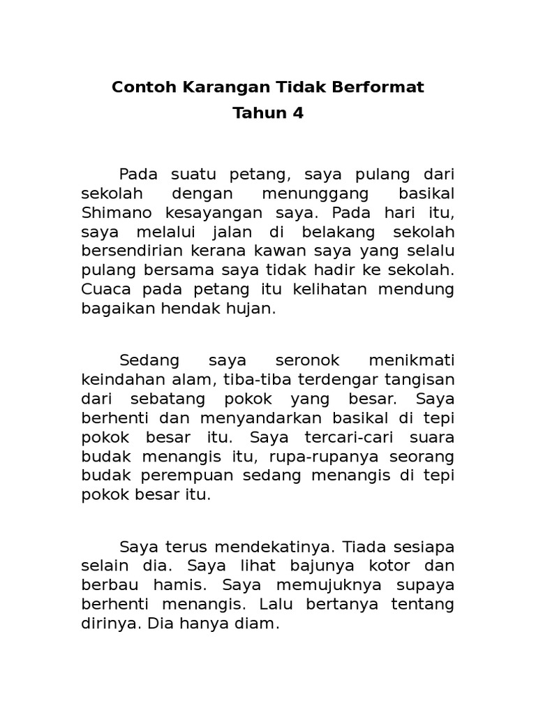 Contoh Karangan Tidak Berformat