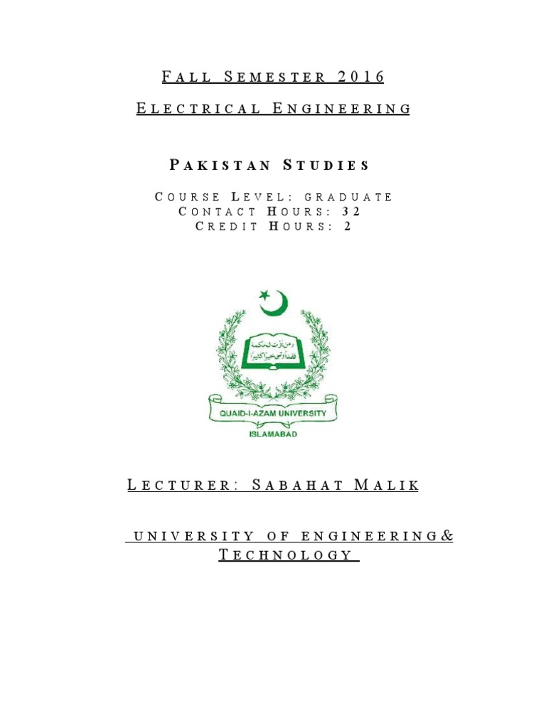 Pakistan Studies Graduate Course Overview | PDF