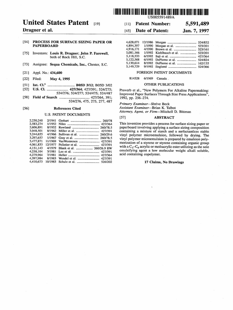 Process For Surface Sizing Paper | PDF | Copolymer | Polymers