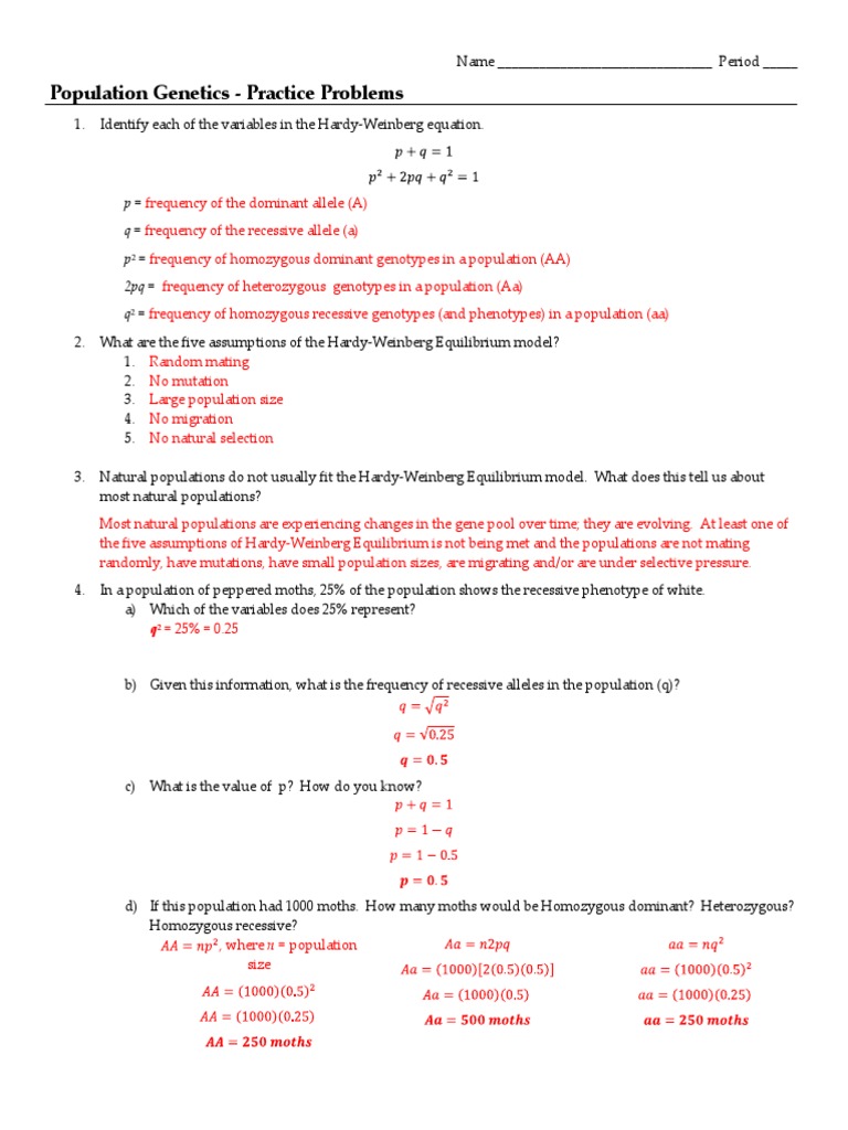 Hardy-Weinberg Practice Problems | PDF | Zygosity | Dominance (Genetics)