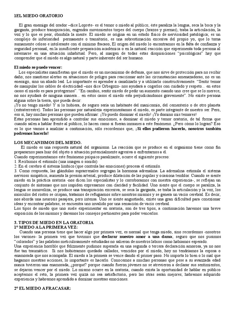 Miedo Oratorio PDF Temor Cerebro