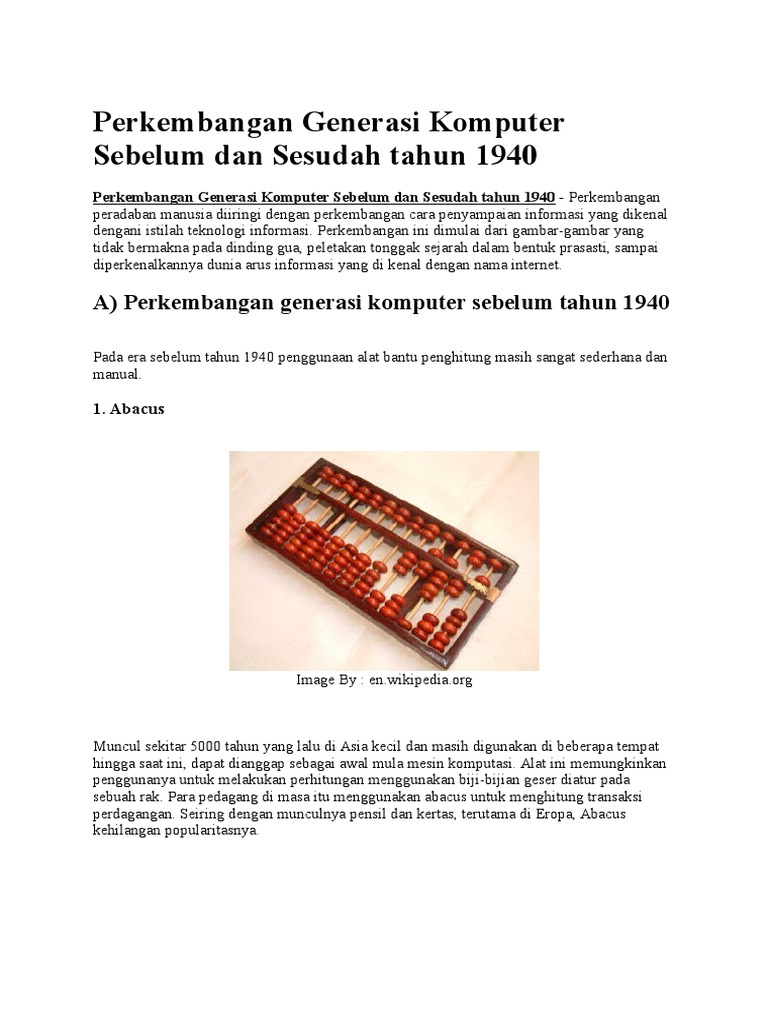 Perkembangan Generasi Komputer Sebelum Dan Sesudah Tahun 1940 PDF