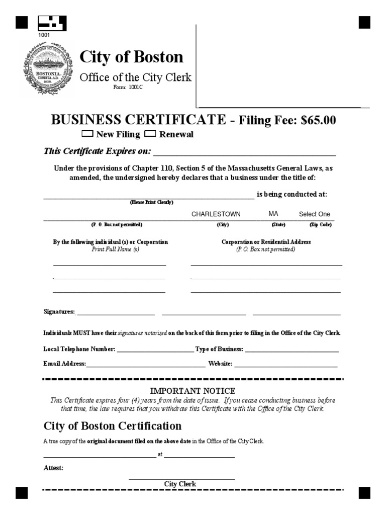 City Of Boston Busi Ess Certificate