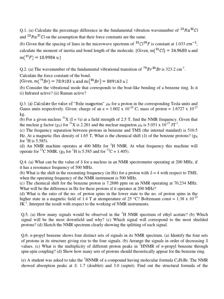 Assignment 2 PDF | PDF | Proton Nuclear Magnetic Resonance | Nuclear ...
