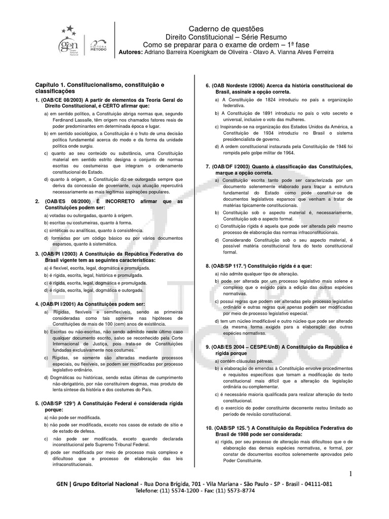 Caderno de Questões OAB - Constitucional PDF | PDF | Constituição ...