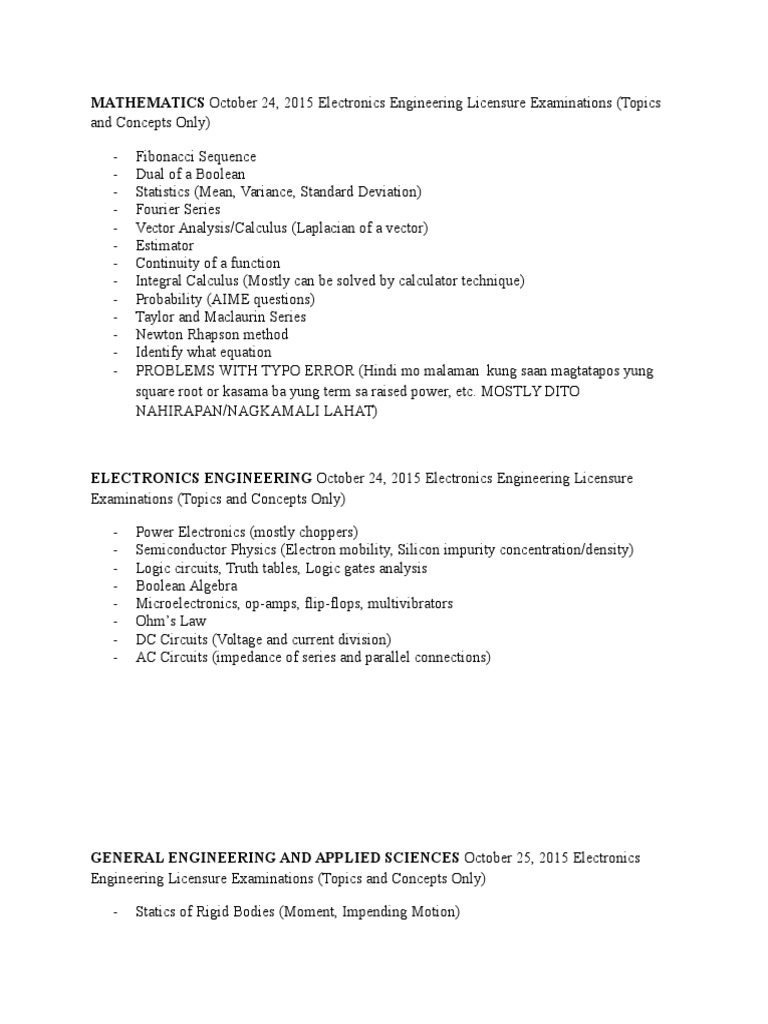 Compilation of TopicsConcepts and Recalled Questions ECE Licensure ...