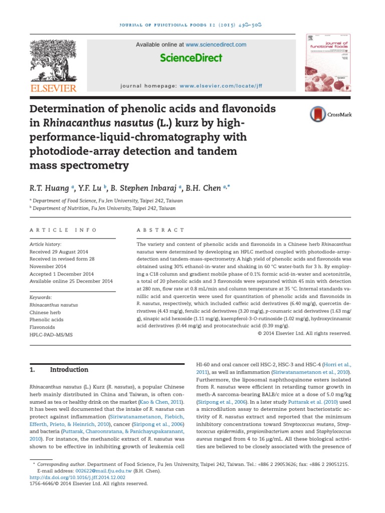 Determination of Phenolic Acids and Flavonoids in Rhinacanthus Nasutus ...