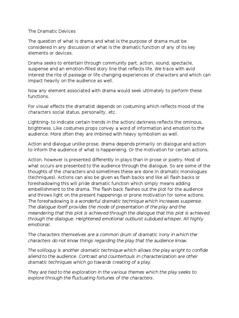 Dramatic Devices PDF Monologue Plot (Narrative)