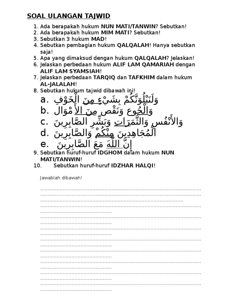 Soal Ulangan Tajwid