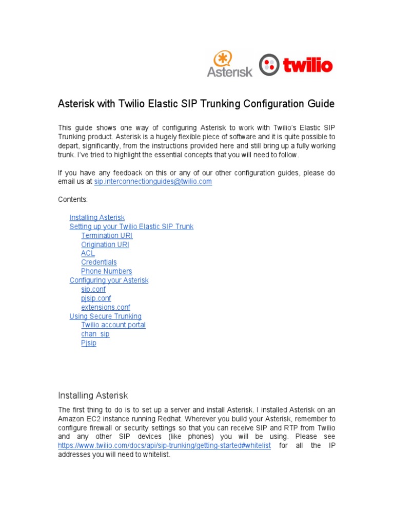 AsteriskTwilioSIPTrunkingv2 0 | PDF | Session Initiation Protocol ...