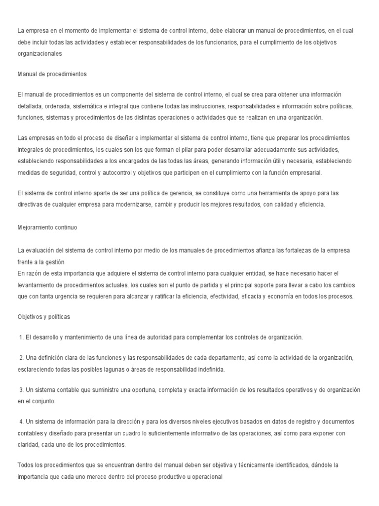 Manual de Control Interno | PDF | Sistema de control | Contabilidad