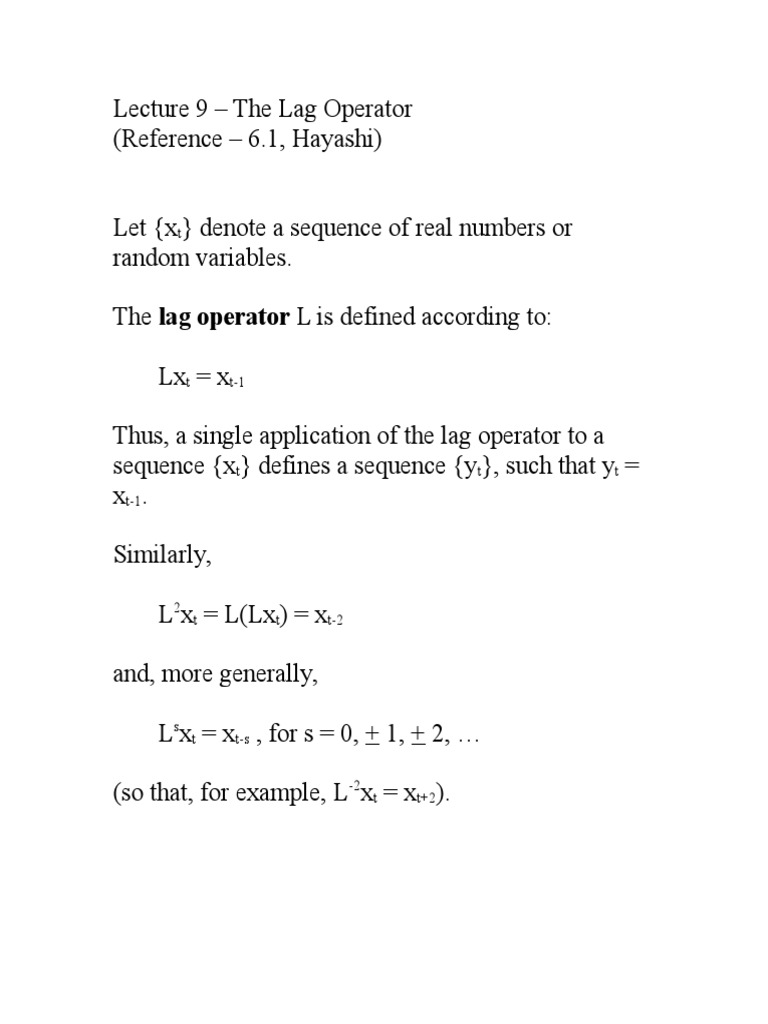 Lecture 9 The Lag Operator | PDF | Stationary Process | Sequence