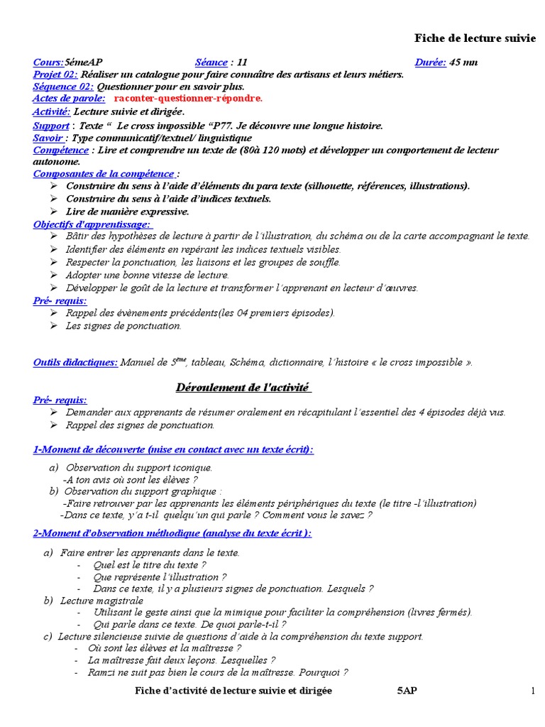 (2) Fiches_de lecture suivie et dirigée 5 °AP  Lecture (Processus