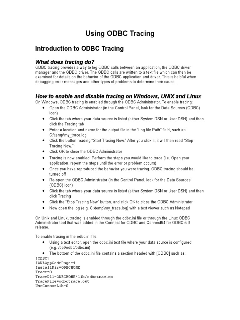ODBC Tracing: Setup and Usage Guide | PDF | Oracle Database | Databases