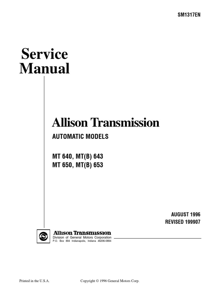 Aerating Allison mt640 mt643 mt650 mt653 transmission shop service repair.