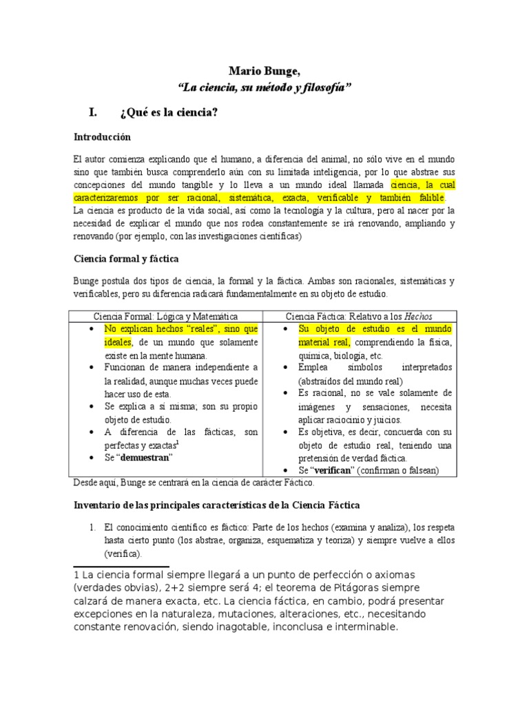 Resumen, Mario Bunge Método científico Ciencia