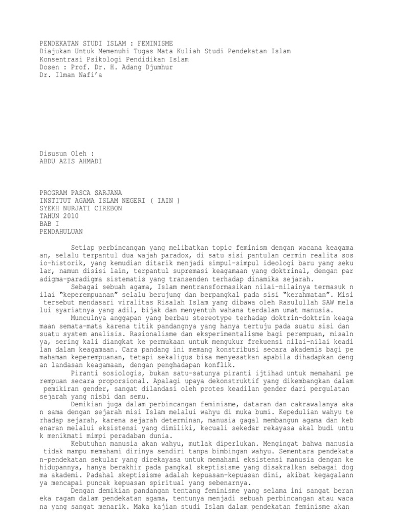 Studi Pendekatan Islam Feminisme Pdf