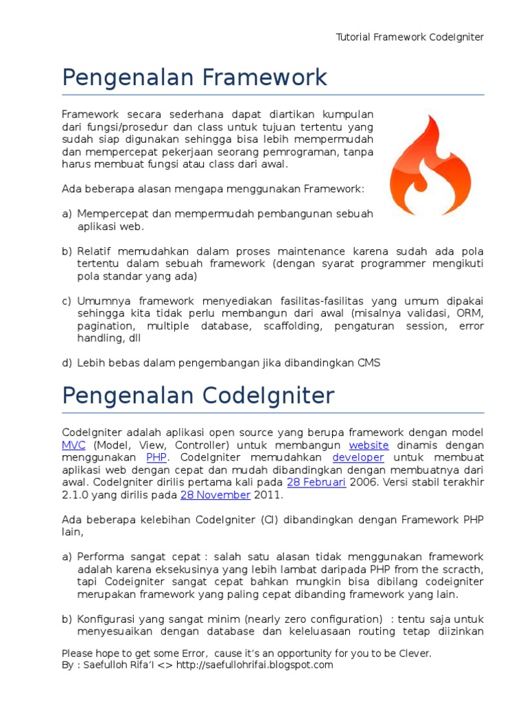 Tutorial Framework Ci by Saefulloh Rifai | PDF