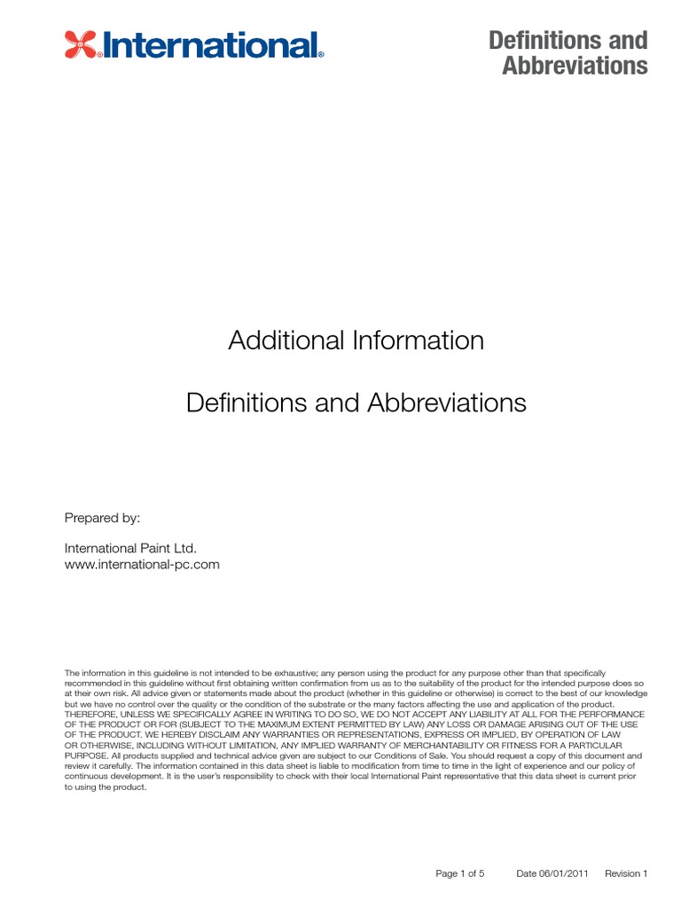 Definitions and Abbreviations For Paints PDF Volatile Organic