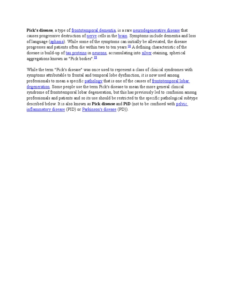 Pick's Disease PDF Cognitive Disorders Epidemiology