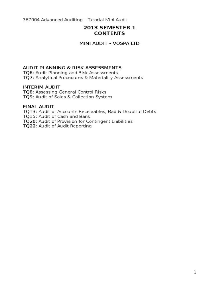 Advanced Auditing: Vospa Ltd Mini Audit | PDF | Auditor's Report | Audit