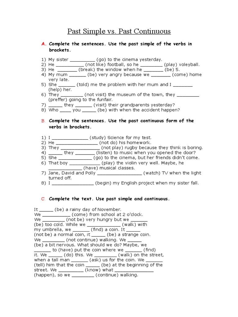 Past Simple vs. Past Continuous Exercises | PDF | Language Arts ...
