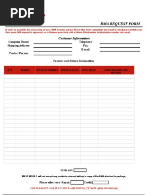 Massmobile Rma Form 2016