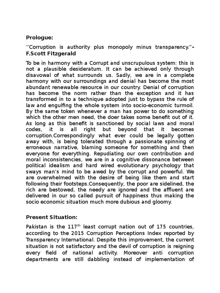 essay on corruption with outline