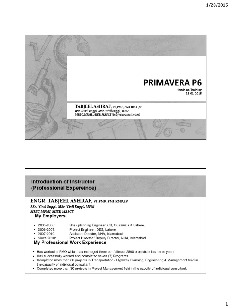 Primavera P6 Training Overview | PDF