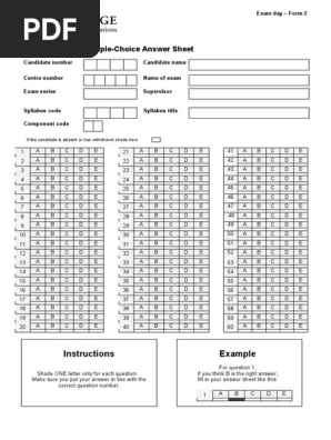 Supplementary Multiple-Choice Answer Sheet - Exam Day - Form 2