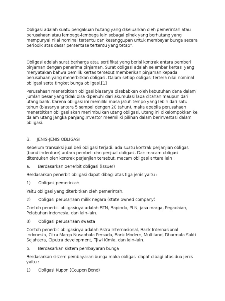 Obligasi Adalah Suatu Pengakuan Hutang Yang Dikeluarkan