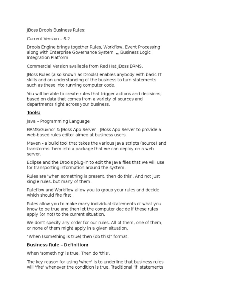 Jboss Drools Business Rules Web Application Java Programming Language