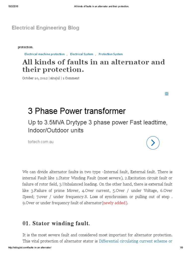 All Kinds of Faults in An Alternator and Their Protection PDF