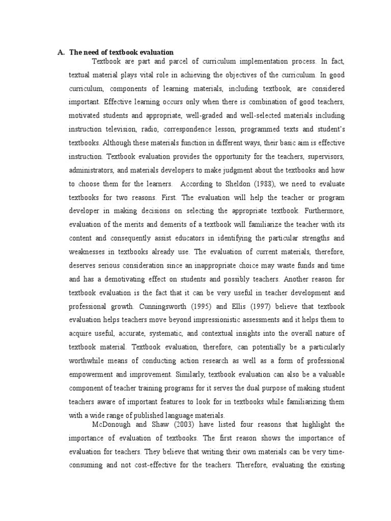 The Need of Textbook Evaluation | PDF | Textbook | Evaluation