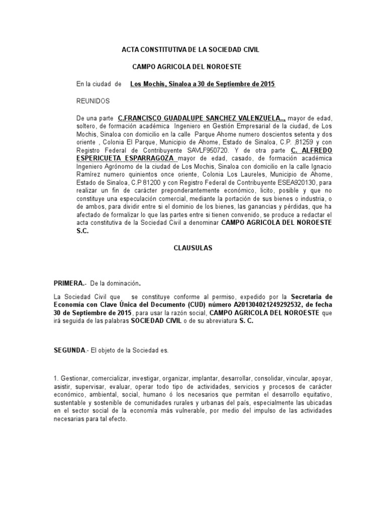 ACTA CONSTITUTIVA DE LA SOCIEDAD CIVIL SV.docx ...