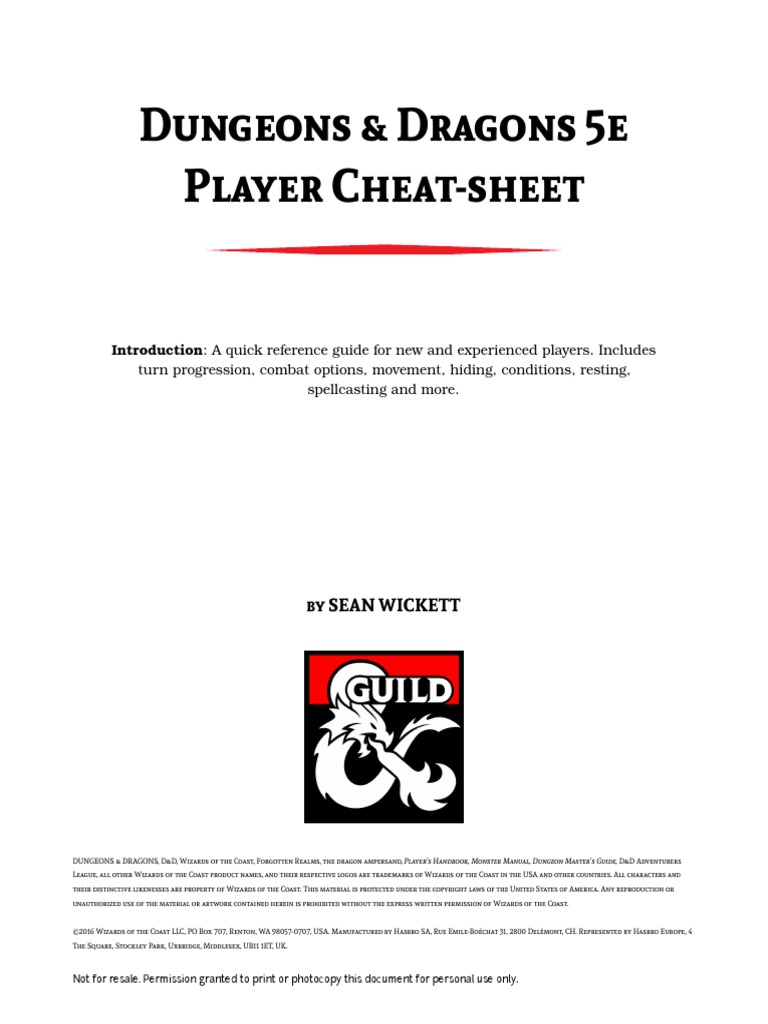 Dd Player Cheat Sheet Dmg V5 Pdf Dungeons Dragons D20 System