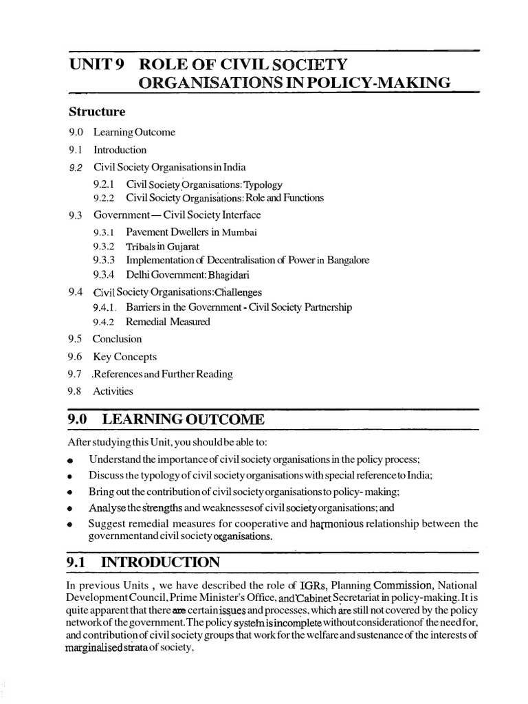 Role of Civil Society in Policy-Making | PDF | Non Governmental ...