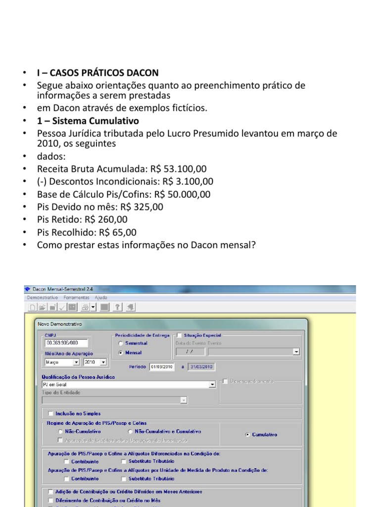 Exemplos Pratico DACON PDF | PDF | Imposto de Renda | Crédito