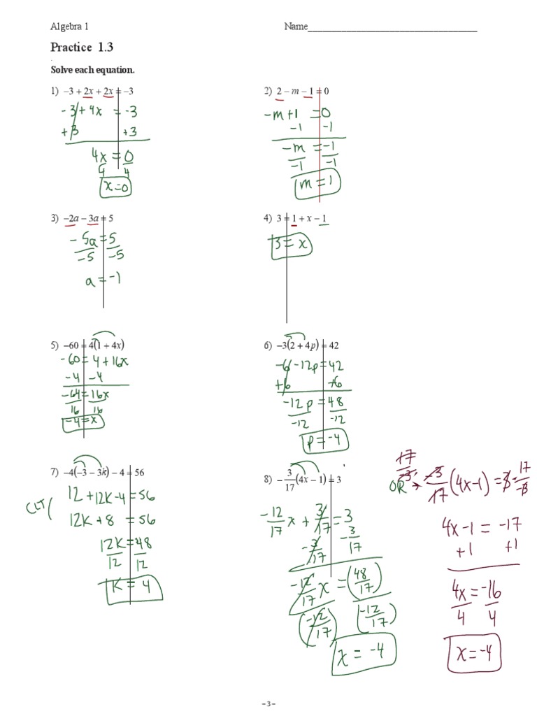3 3practiceanswers | PDF | Algebra | Teaching Mathematics