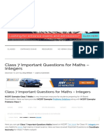 Class 7 Important Questions For Maths - Integers