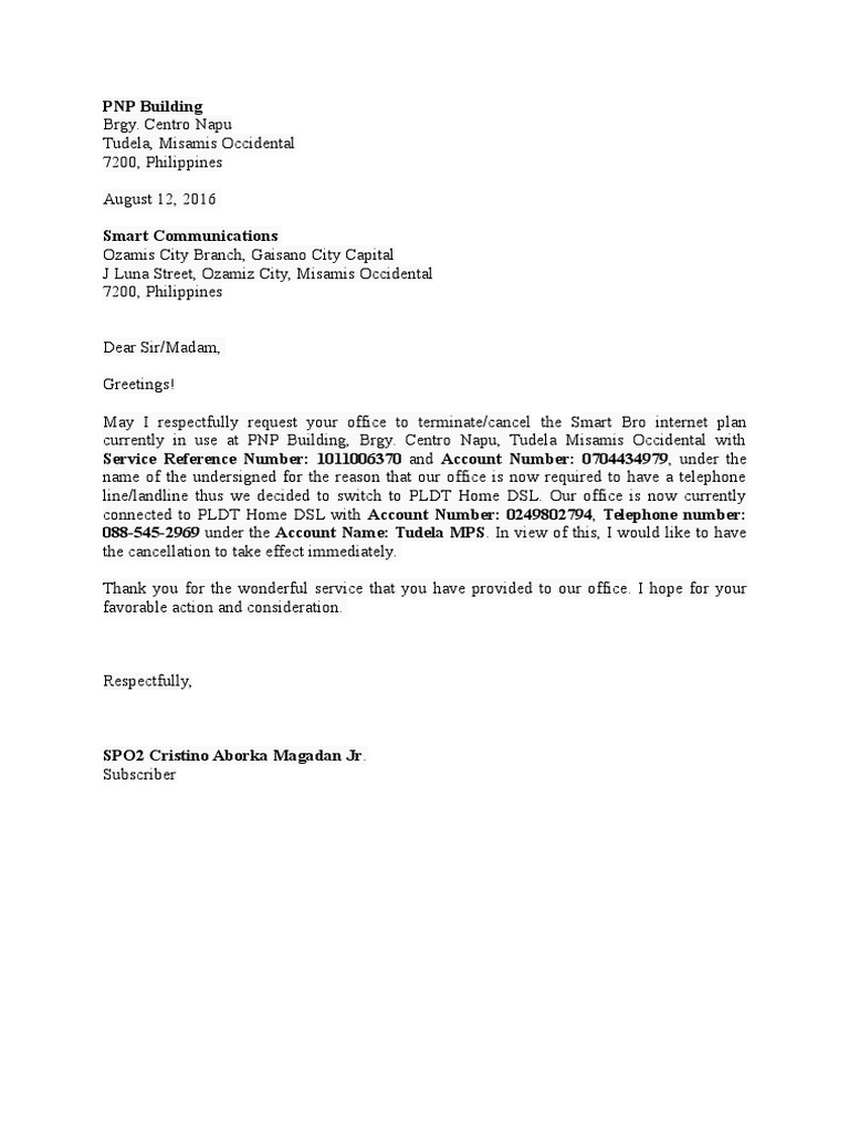 Letter Request Disconnection