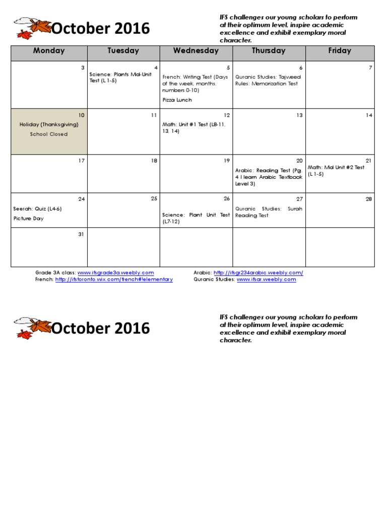 October 2016 Grade 3A Class Schedule | PDF | Foreign Language Studies