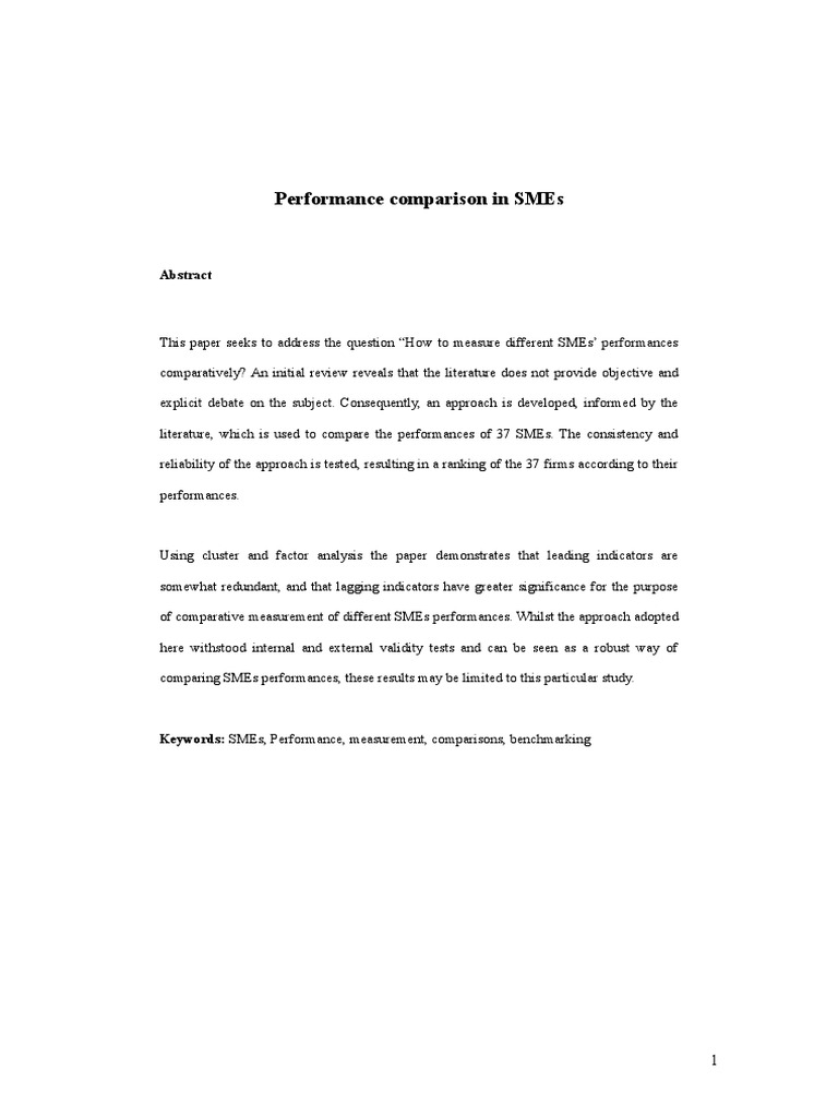 Comparative Performance Measurement in SMEs | PDF | Factor Analysis ...