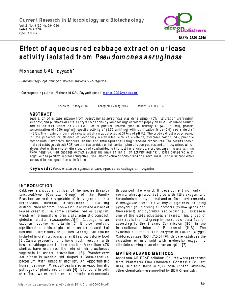 Effect of Aqueous Red Cabbage Extract On Uricase Activity Isolated From