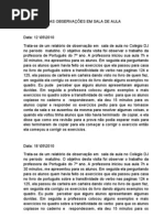 RELATÓRIO DAS OBSERVAÇÕES EM SALA DE AULA